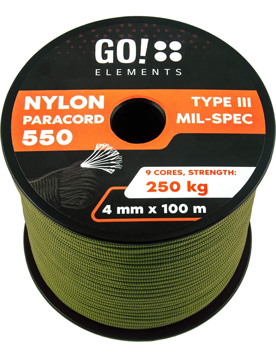 Corda Paracord uso militare in nylon 4 mm 100 mt verde